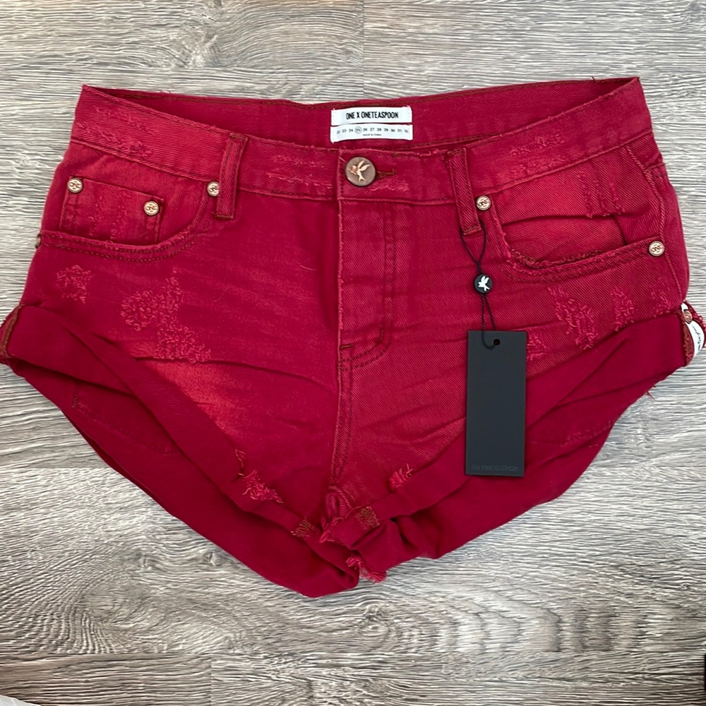 NWT! One Teaspoon bandit shorts in Red Envy.